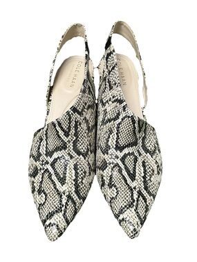 Cole Haan Snake-Print Pointed Slingback Flats in Black & White